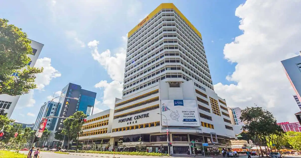 Fortune Centre at 190 Middle Road, seen from the Middle Road and Bencoolen Street junction