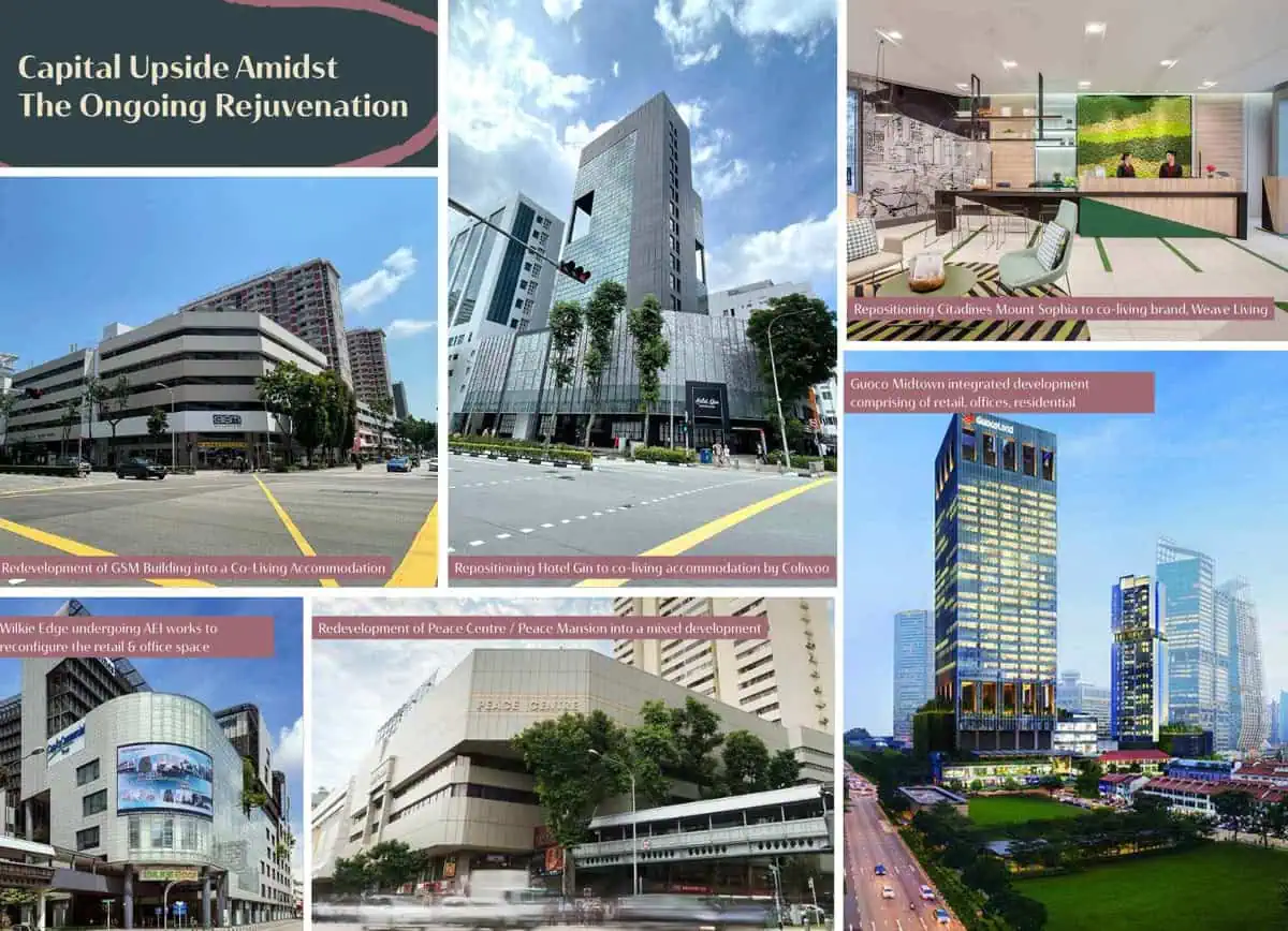 Composite of nearby redevelopment projects: GSM Building, Hotel Gin, Citadines Mount Sophia, Wilkie Edge, Peace Centre and Peace Mansion, and Guoco Midtown